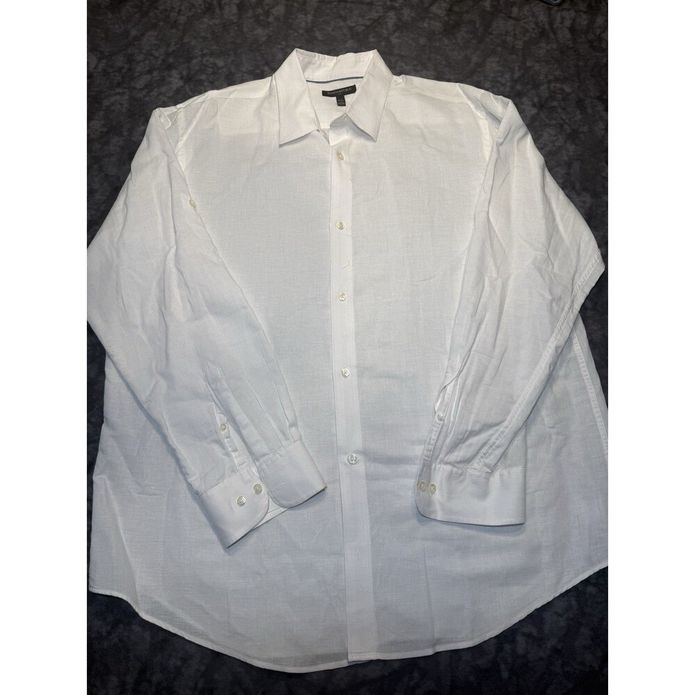 Banana Republic White Solid Dress Shirt XXL Linen Cotton Lightweight Long Sleeve